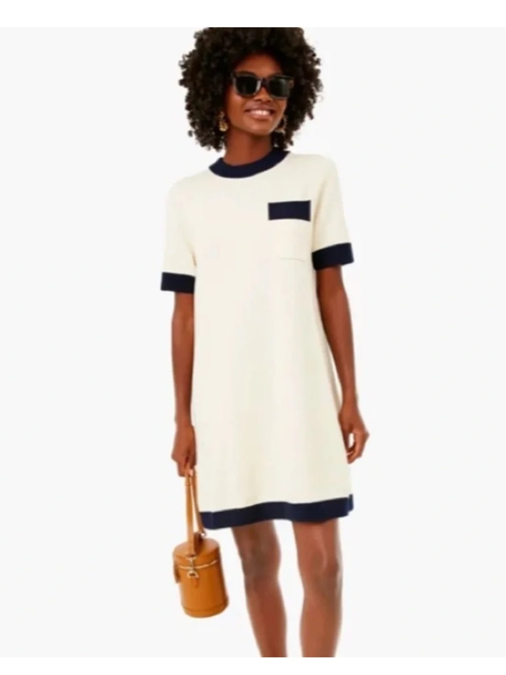 Tuckernuck Cream Shift Dress with Navy Trim